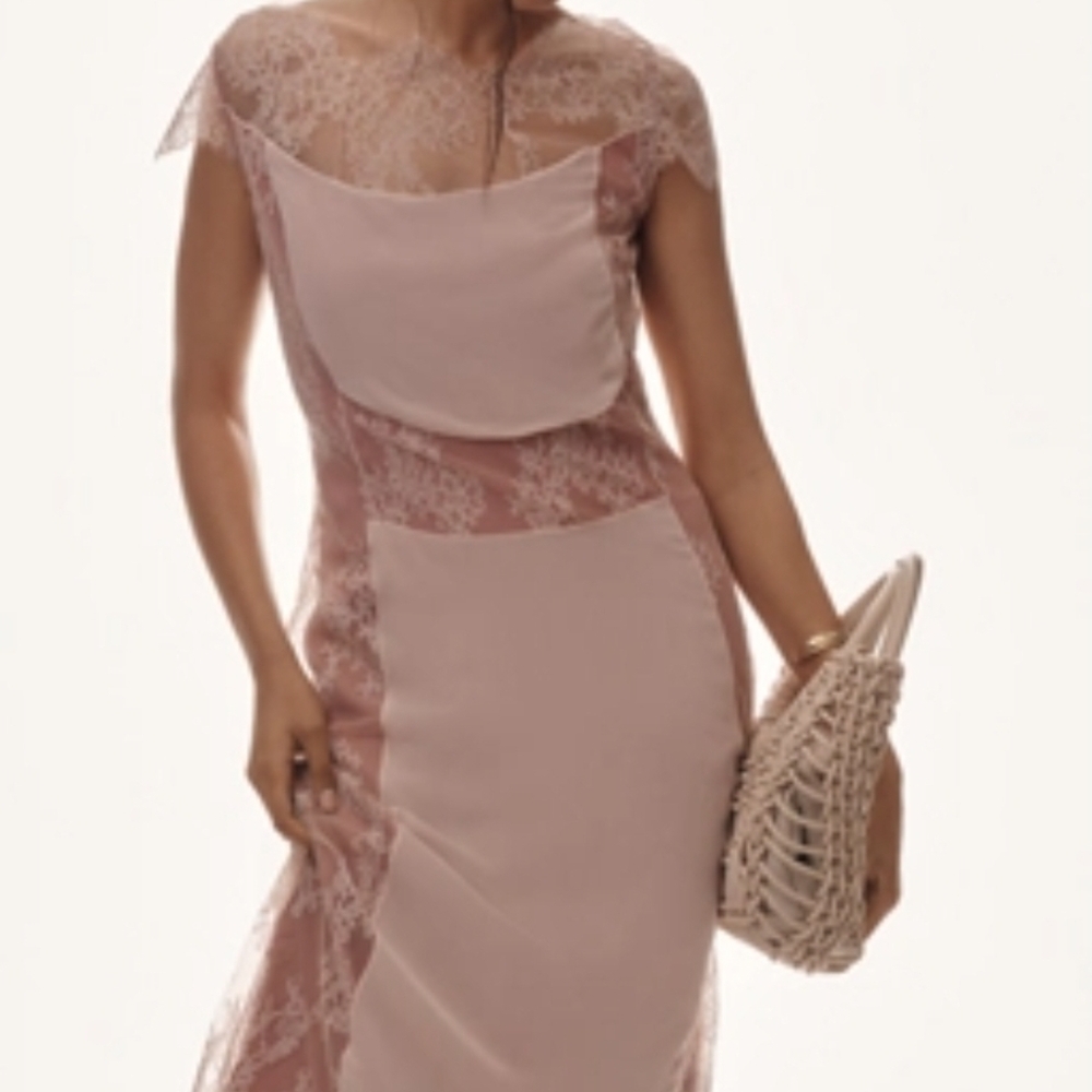 Maeve Blush Asymmetrical Lace Dress